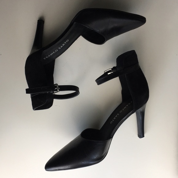 Franco Sarto Black Leather/Suede Heels size 6 - Picture 2 of 6